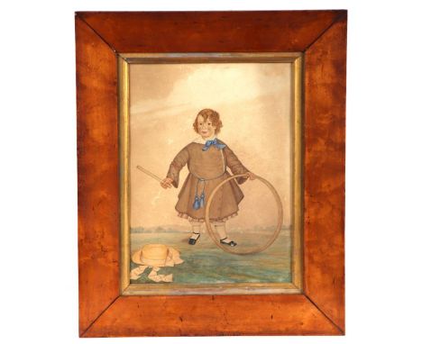 William Gosse (early 19th century school) - Study of a Regency Boy Playing with a Stick and Hoop - signed lower right, waterc