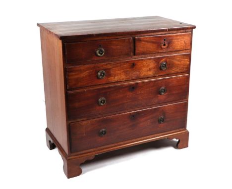 A 19th century mahogany chest of two short and three long graduated drawers, on bracket feet, 96cms wide.