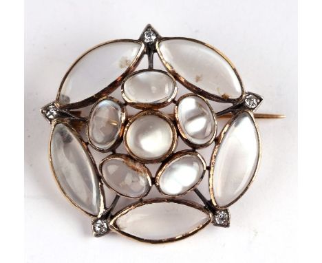 A 19th century moonstone and diamond brooch by Carlo &amp; Arthur Giuliano in the form of a stylised flower, stamped 'C &amp;