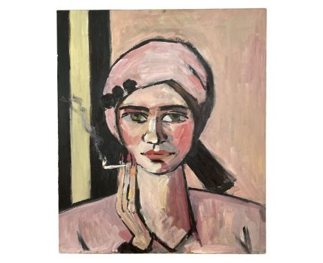 Peter Collins ARCA -(1923 - 2001) - Portrait of a Woman Smoking - oil on board, Sulis Fine Art Certificate of Authenticity la