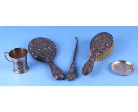 A Mappin &amp; Webb silver christening mug, inscribed, Sheffield 1960, 7cms high; together with a silver pin dish with presen