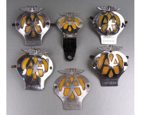 A group of enamel and chrome plated AA car badges (7).