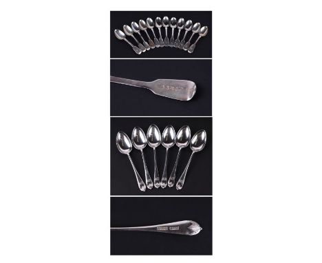 A set of twelve George IV silver teaspoons, initialled, London 1829; together with a set of six Edwardian teaspoons, initiall