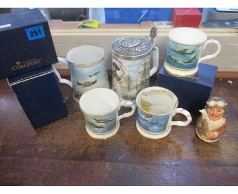 Four RAF related, bone china tankards, a Royal Doulton Captain Prop The Pilot, Doultonville collectors character mug 1988 and
