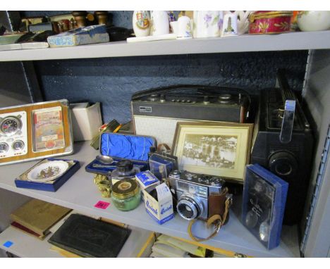 A mixed lot to include two radios, a Victorian silver plated christening spoon and fork in a case and other items 