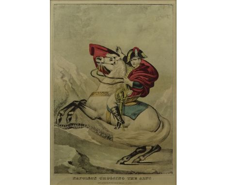 Antique Currier and Ives Lithograph "Napoleon Crossing the Alps" Light toning. Print Measures 13 Inches by 9 Inches (sight) F