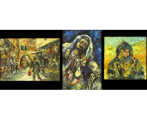 Three (3) Baruch Zipori, French-Israeli (1920-1987) Oil Paintings. Signed. Paint flaking to small portrait of a woman, larges