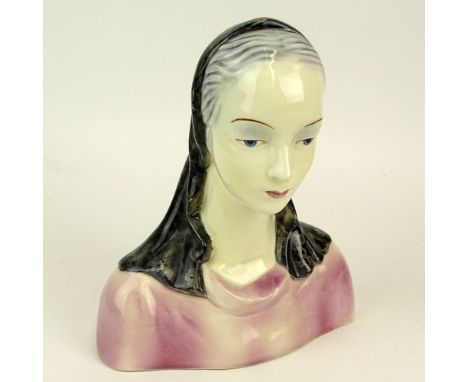 Mid-Century Goldscheider Ceramic Bust. Signed. Light crazing or in good condition. Measures 9-1/4" H. Shipping $55.00