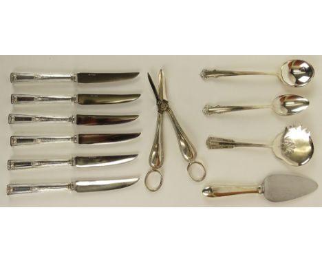 Miscellaneous lot of six sterling silver handled fruit knives, one sterling silver handled cheese knife, one sterling silver 