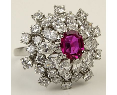 Lady's Very Fine approx. 1.0 Carat Burmese Ruby, 2.75 Carat Diamond and Platinum Ring. Diamonds E-F color, VS1-VS2 clarity. S