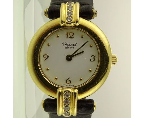 Lady's Vintage Chopard 18 Karat Yellow Gold and Diamond Automatic Movement Watch with Alligator Strap and 18K Buckle and with