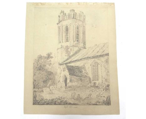 Follower / pupil of John Sell Cotman (1782-1842), 'Toft Church', initialed J.C.T. pencil sketch copied from the etching, plat