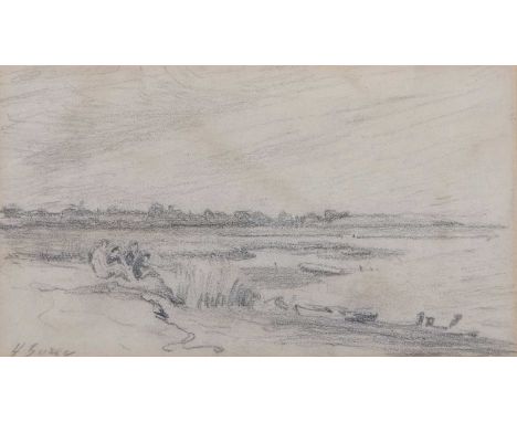 Harry Becker (1865-1928), 'Nr Southwold', pencil sketch, signed, 12x22.5cm, framed and glazed
