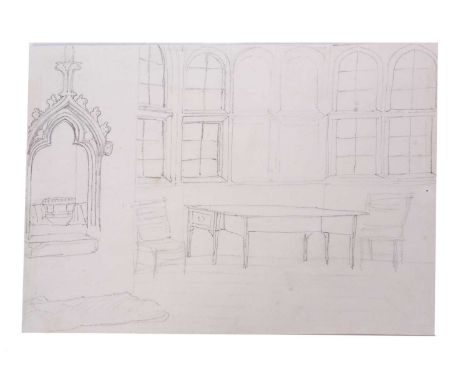 British School (School of John Sell Cotman), Sketch of a Church Interior, pencil on paper, unsigned though presumed to be a p