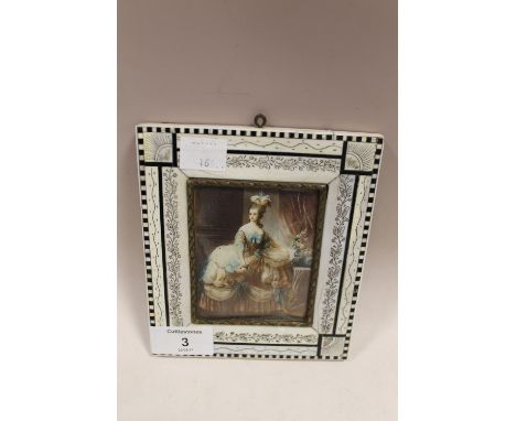 A 20TH CENTURY PORTRAIT MINIATURE ON IVORINE STUDY OF MARIE ANTOINETTE (SEE VERSO), in ornate frame, unsigned, watercolour, f
