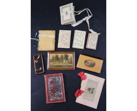 Ten assorted 19th century needle cases including Mauchlineware, embossed leather and carved ivoryCONDITION: -pierced and embo