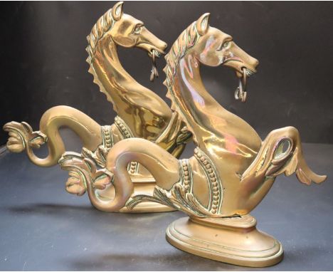 A pair of Venetian brass seahorse gondola finials, height 31cmCONDITION: 19th century brass feet with threaded screw bases, e