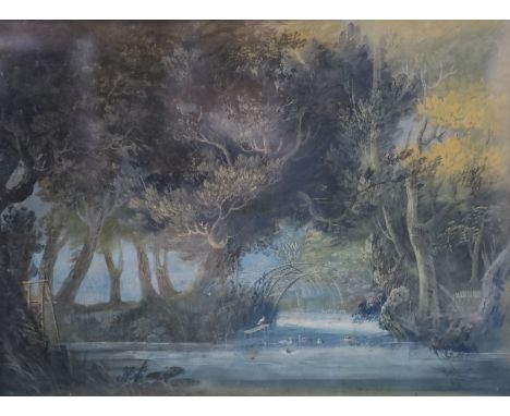 John Claude Nattes (1765-1822)watercolour and bodycolour'Duck Decoy in Lincolnshire 1797'inscribed verso20.5 x 34.5cmCONDITIO