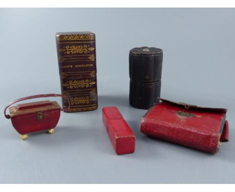 A group of early 19th century and later leather sewing cases including lady's companionCONDITION: - lady's companion, gilt pu
