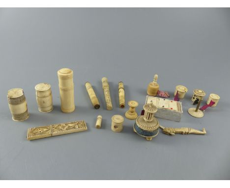 A collection of assorted 19th century bone sewing implements and objets d'art including Prisoner of WarCONDITION: - a set of 