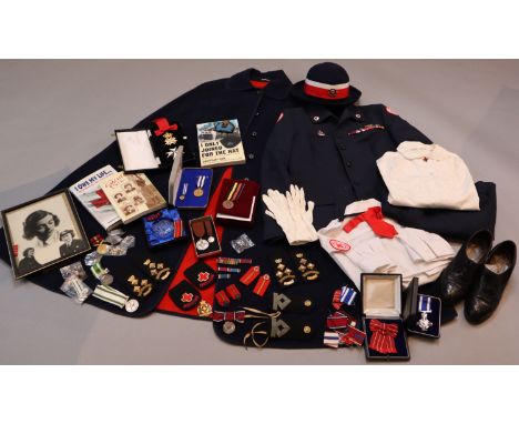 Lady Mountbatten's Red Cross uniform, together with related awards, badges and other ephemera, comprising Red Cross hat with 