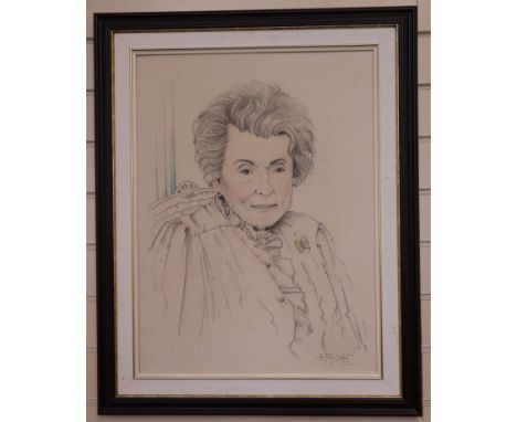 Christian Levdell Corbetcoloured chalk on canvasPortrait of Patricia Knatchbull, The Rt Hon The 2nd Countess Mountbatten of B