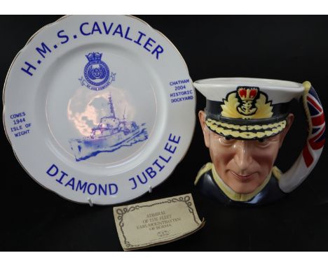 A Maritime Trust Admiral of the Fleet Earl Mountbatten of Burma character jug, by Gerald Embleton, height 19cm and an HMS Cav