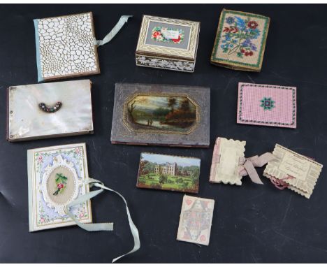 Ten assorted 19th century needle cases including beadwork, reverse painted glass and bone and a needle casketCONDITION: - flo