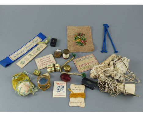 A collection of assorted Victorian and later sewing accessories and objets d'artCONDITION: - small pierced gilt metal glass t