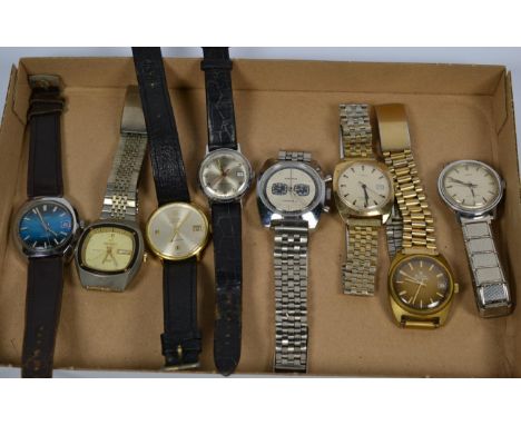 A Exactima chronograph wristwatch, plated Bulova accutron electronic wristwatch, three Timex wristwatches, Mido Ocean Star po