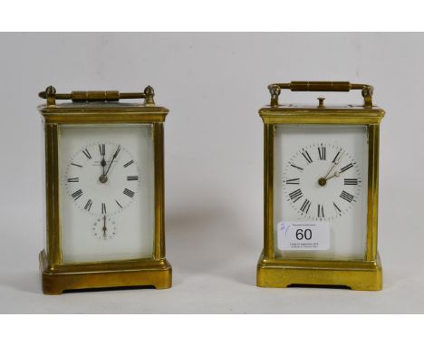 A brass striking and repeating carriage clock; and a brass alarm carriage timepiece (2) 