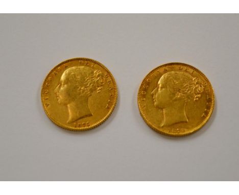 Victoria (1837-1901), sovereigns (2), 1870 and 1872, young head left with W.W. in relief on truncation, rev. shields with die