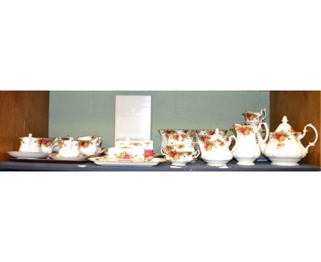 Royal Albert Old Country Roses part tea service including six cups and saucers, teapot, hot water pot, milk, sugar, bowl, sal