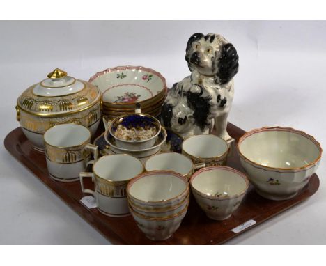 Tea bowls and saucers; a gilt sucrier and coffee cans etc 