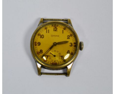 A military wristwatch, signed Grana, screw back engraved 6e/385, ''Broad Arrow'', a2029