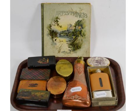 Two Georgian snuff boxes, a Tartan wear snuff box with indistinct inscription to the inside, a Mauchline wear snuff box, two 