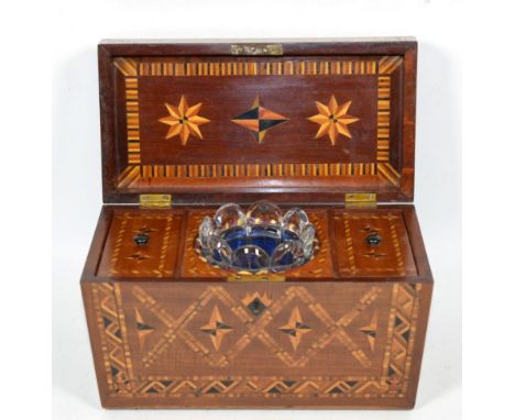 An early 19th century parquetry inlaid tea caddy