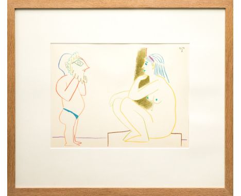AFTER PABLO PICASSO, lithograph from 'La Comedie Humaine', 29.1.54 III, printed by Mourlot, 25cm x 33cm, framed and glazed.