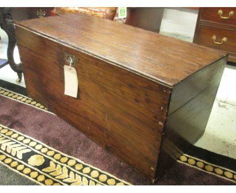 CAMPHORWOOD TRUNK, Military style with a rectangular rising top, 94cm W x 44cm H x 44cm D. (with faults)