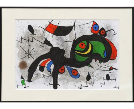 JOAN MIRO, 'Untitled', original lithograph, 1971, 37cm x 5cm, framed and glazed.
