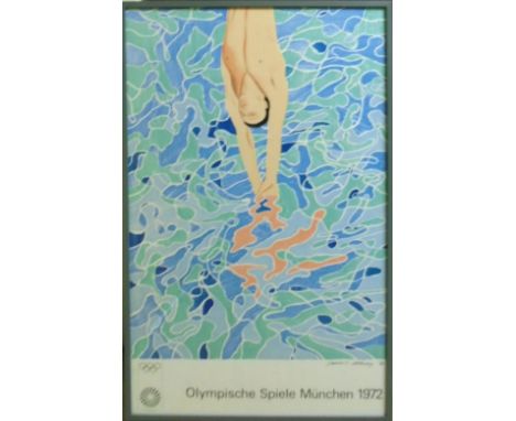 DAVID HOCKNEY, 1972 Munich Olympics poster, signed in the plate, 100cm x 63cm, framed and glazed.(Subject to ARR - please see