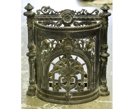 STICK STAND, Victorian cast iron of bowed outline, 70cm H x 62cm W x 17cm D. (with faults)