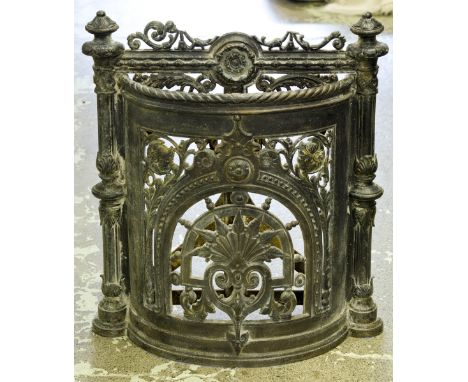 STICK STAND, Victorian cast iron of bowed outline, 70cm H x 62cm W x 17cm D. (with faults)