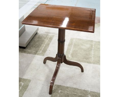 TRIPOD TABLE, 19th century mahogany with rectangular top on turned pedestal, 70cm H x 54cm W x 47cm D.