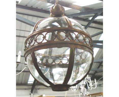 GLOBE CEILING LANTERN, in a bronzed frame, 63cm H plus chain.