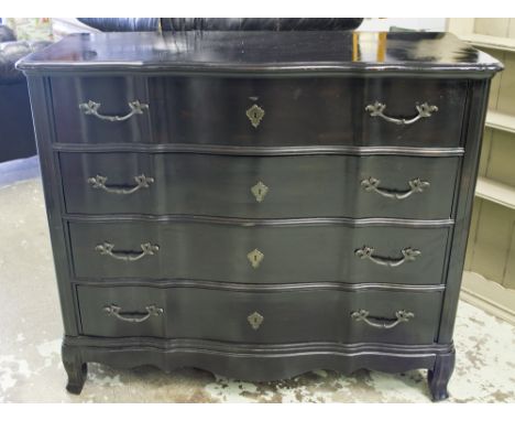 COMMODE, Louis XV style ebonised with four serpentine drawers, labelled 'Ralph Lauren', 97cm H x 115cm W x 47cm D. (parts re-