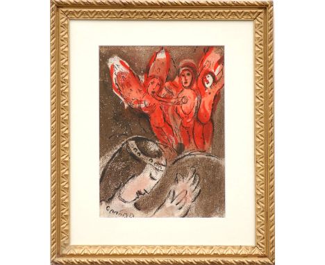 MARC CHAGALL, 'Sarah and the Angels', original lithograph, suite: Bible, 1960, ref: Cramer 42, printed by Mourlot, 34.5cm x 2