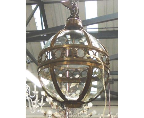 GLOBE CEILING LANTERN, in a bronzed frame, 63cm H plus chain.