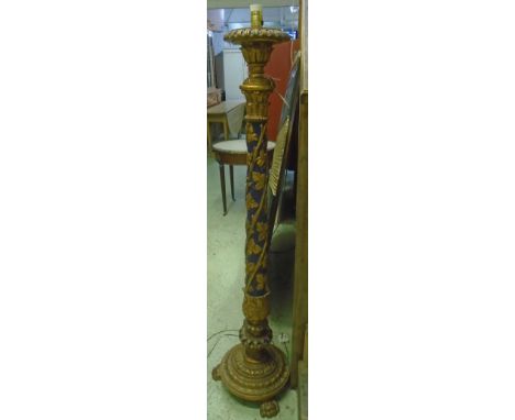 STANDING LAMP, late 19th/early 20th century Spanish painted and giltwood with entwined decoration, 156cm H x 40cm W. (adapted