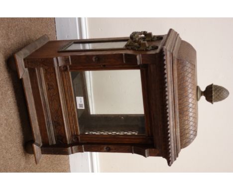 Early 20th century gilt metal mounted bracket clock case with pineapple finial, swag handles and ball feet, H60cm